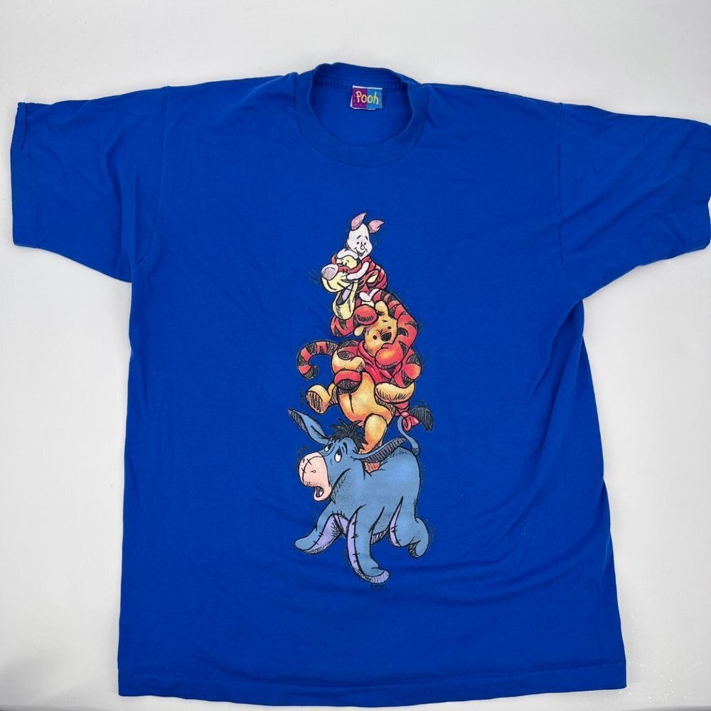 Vintage 80s 90s‎ Winnie The Pooh Eeyore Tigger Piglet Blue T-shirt Single Stitch
